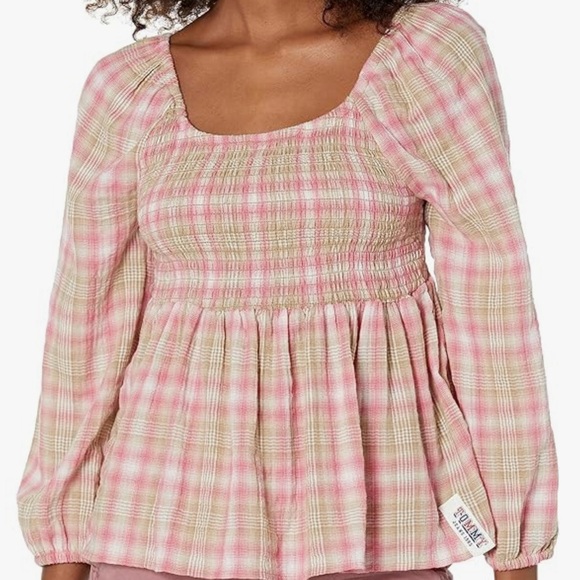 Tommy Hilfiger Tops - NEW Tommy Jeans |  Women Plaid Long Sleeve Smocked Peasant Sleeve Peplum Top Med